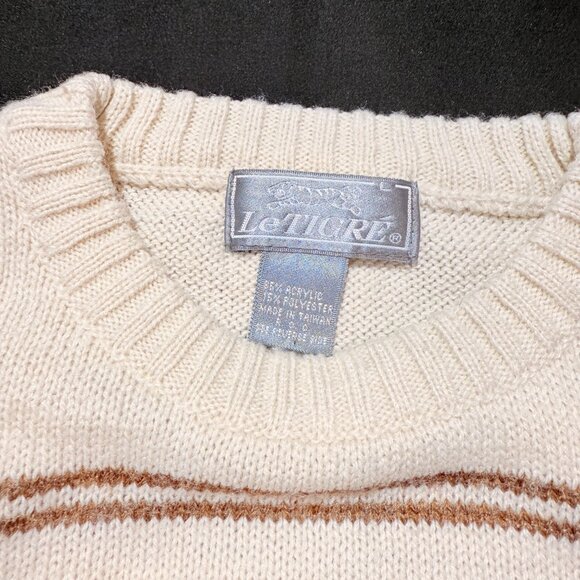 Le Tigre Mens Sweater Large Cream Brown Stripe - Picture 6 of 7